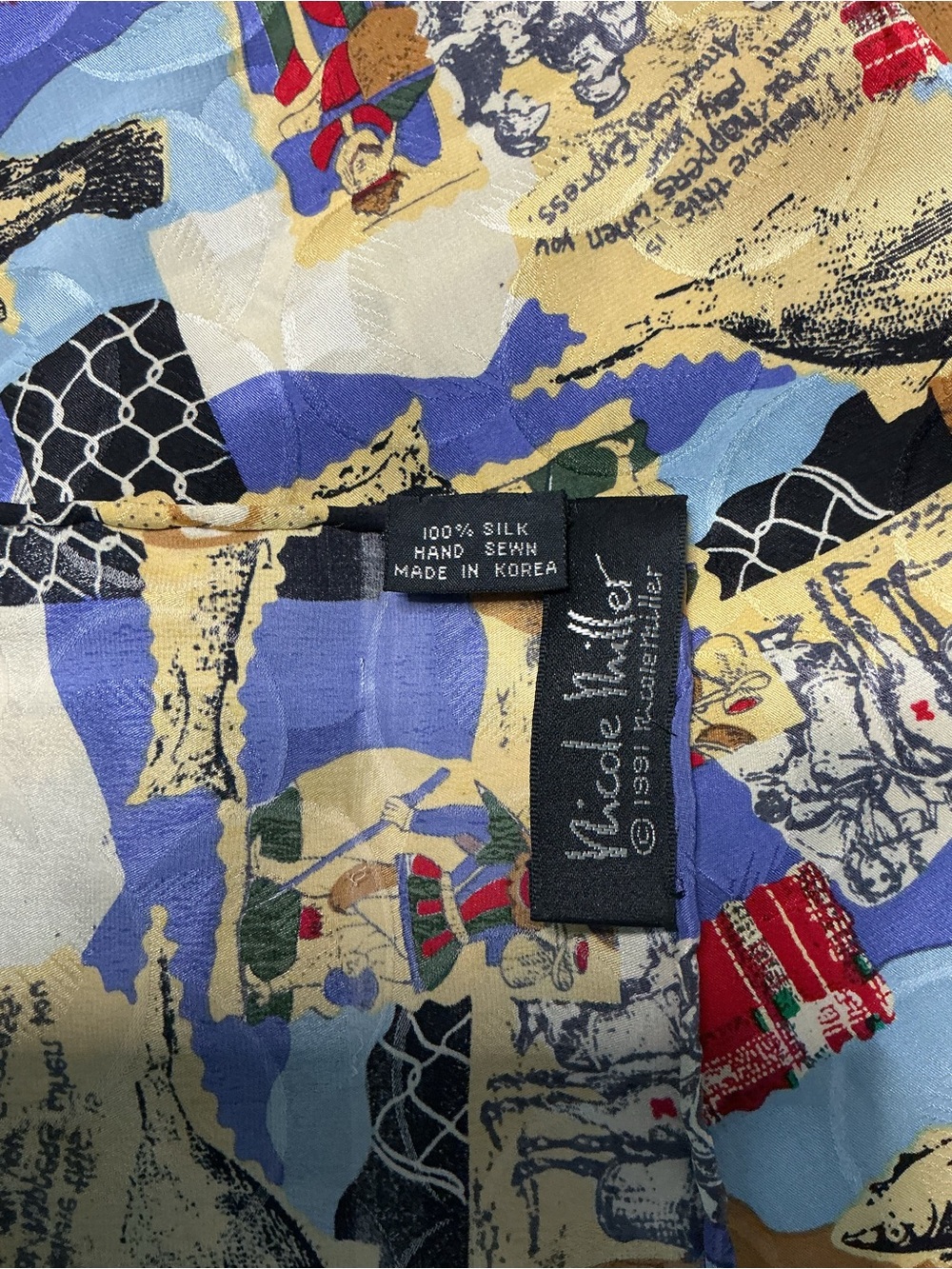 Vintage 1991 Nicole Miller 100% Silk Scarf Nautical Fishing Anchor  42” Square - Picture 2 of 11